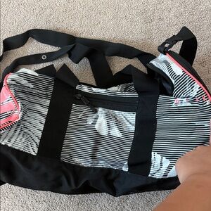 Victoria's Secret Black and White Travel Bag with Pink Accents